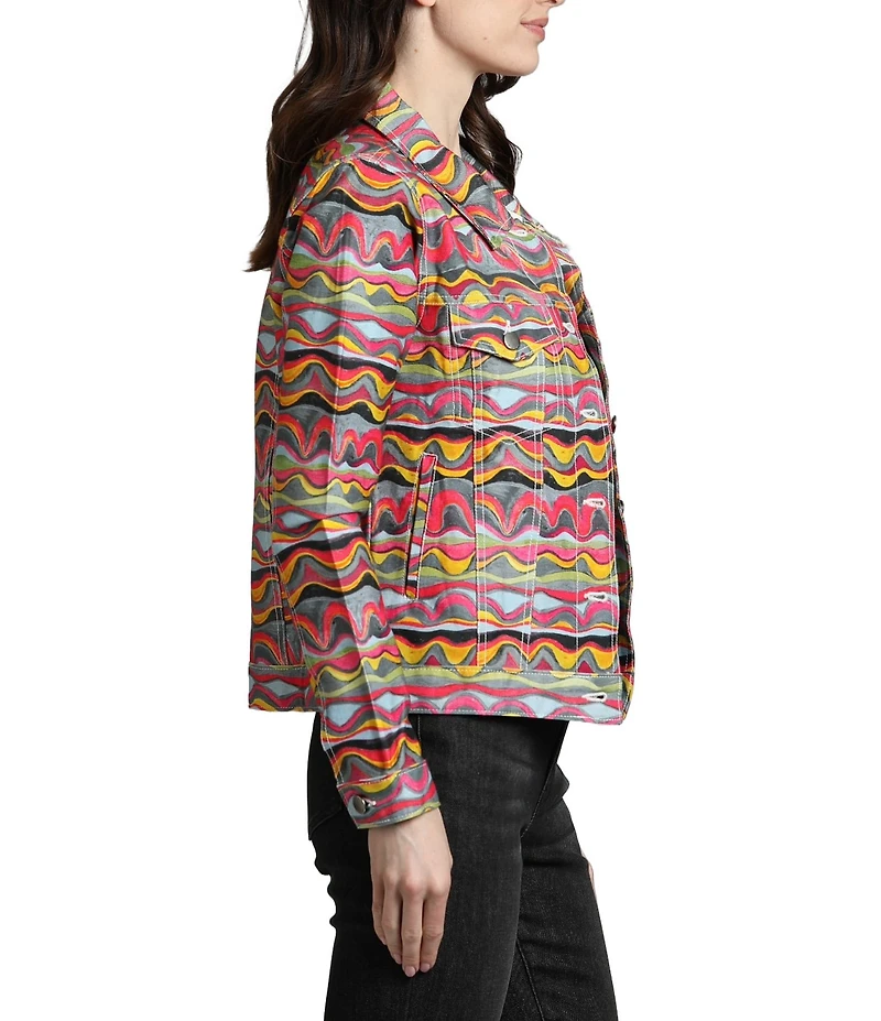 APNY Abstract Floral Printed Long Sleeve Denim Jacket