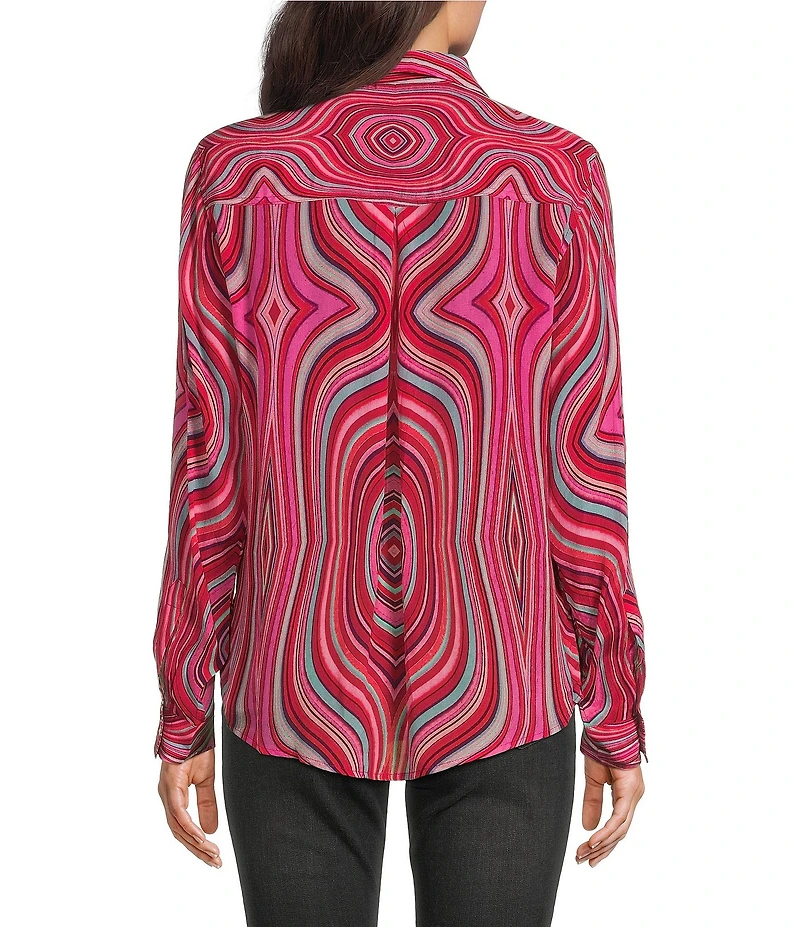APNY Abstract Print Spread Collar Long Sleeve Button Down Shirt