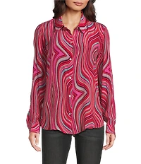 APNY Abstract Print Spread Collar Long Sleeve Button Down Shirt