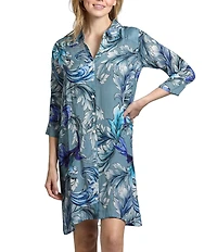 APNY Botanical Point Collar 3/4 Sleeve Shirt Dress