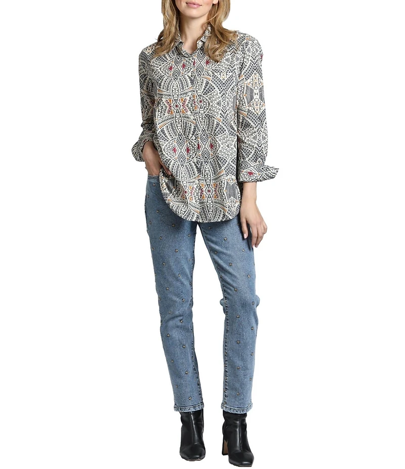 APNY Boyfriend Collared Long Sleeve Button Up Top