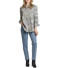 APNY Boyfriend Collared Long Sleeve Button Up Top