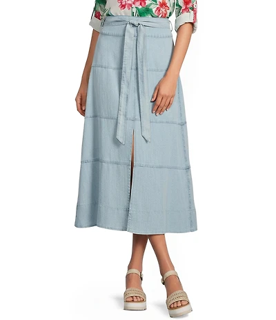 APNY Chambray Tiered Midi A-Line Skirt