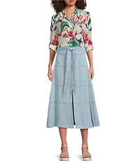 APNY Chambray Tiered Midi A-Line Skirt