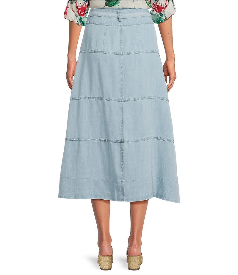 APNY Chambray Tiered Midi A-Line Skirt