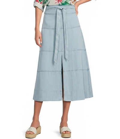 APNY Chambray Tiered Midi A-Line Skirt
