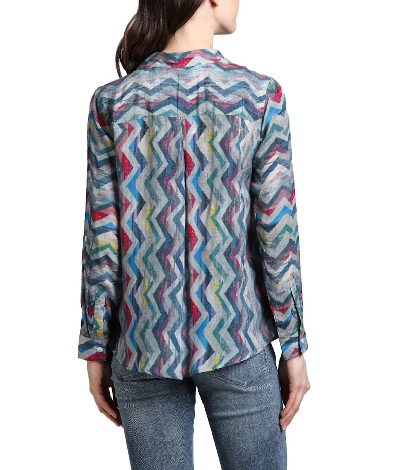 APNY Chevron Collared Long Sleeve Button Up Top