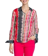 APNY Collared Neckline Long Sleeve Button Front Blouse