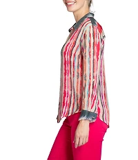 APNY Collared Neckline Long Sleeve Button Front Blouse