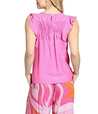 APNY Crinkle Woven Round Neck Cap Flutter Sleeve Top