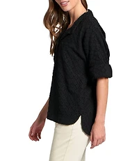 APNY Crinkled Textured Knit V-Neck 3/4 Sleeve Top