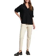 APNY Crinkled Textured Knit V-Neck 3/4 Sleeve Top