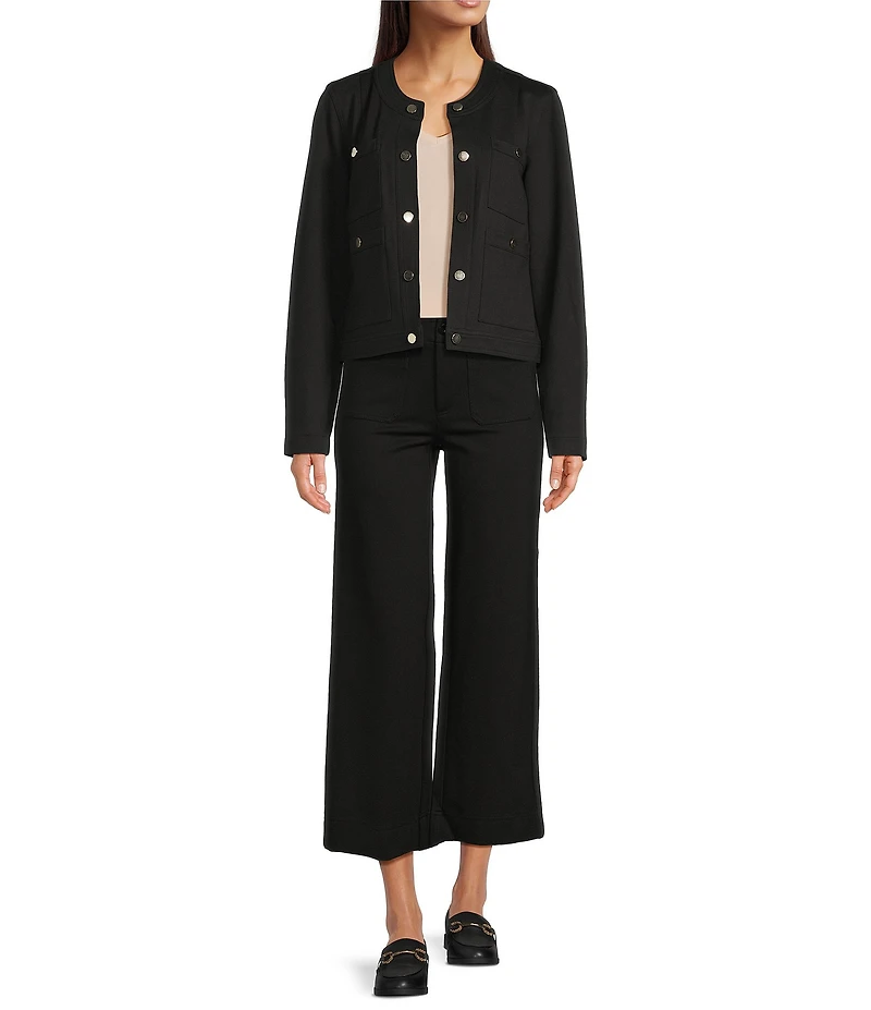 APNY Denim Collarless Long Sleeve Moto Jacket