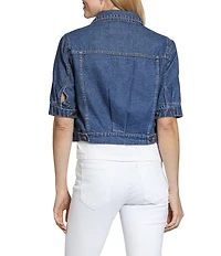 APNY Denim Spread Collar Short Sleeve Cropped Jacket