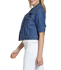 APNY Denim Spread Collar Short Sleeve Cropped Jacket