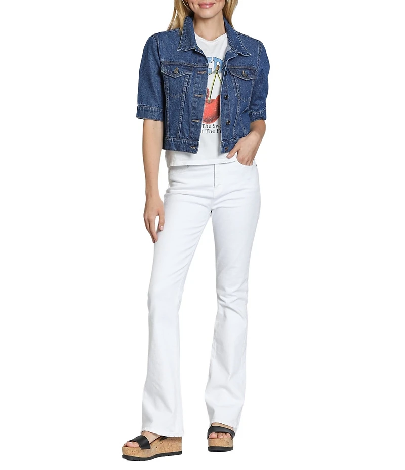 APNY Denim Spread Collar Short Sleeve Cropped Jacket