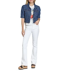 APNY Denim Spread Collar Short Sleeve Cropped Jacket