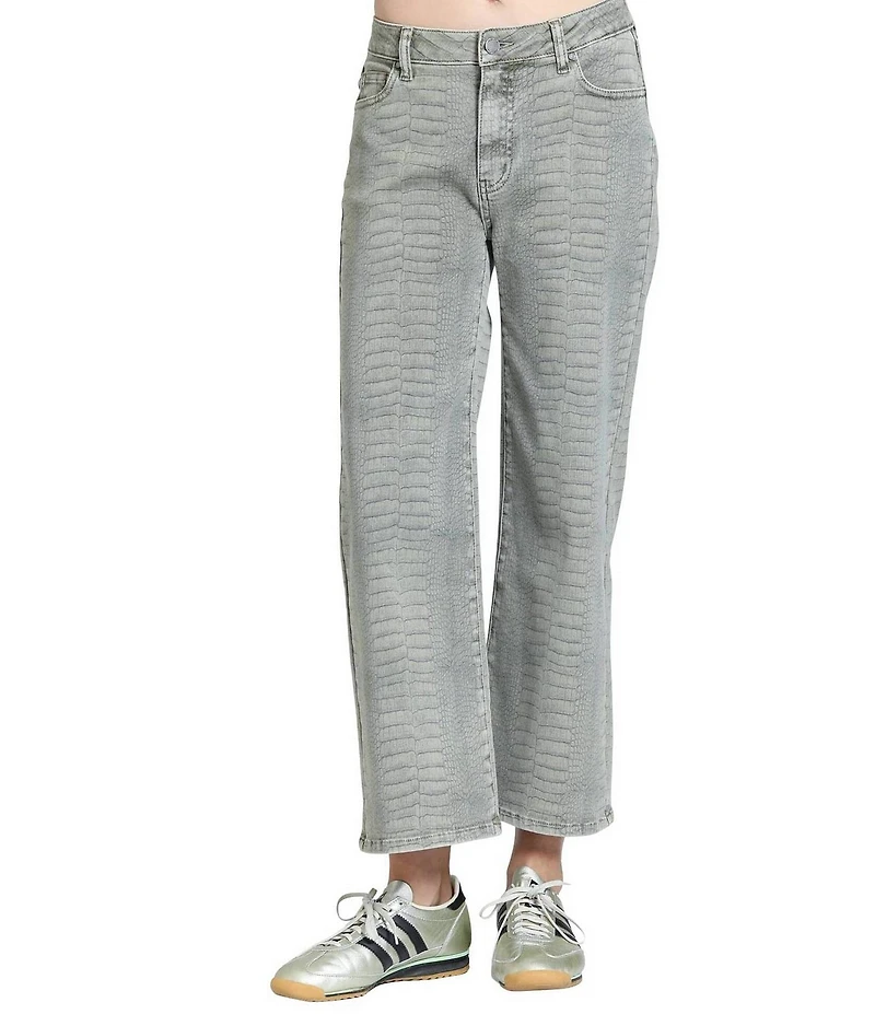 APNY Denim Textured Croc-Embossed Print High Rise Wide Leg Jeans