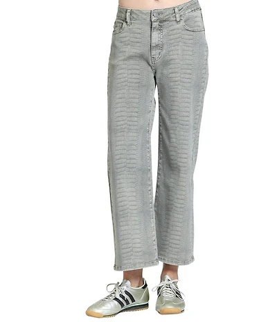 APNY Denim Textured Croc-Embossed Print High Rise Wide Leg Jeans