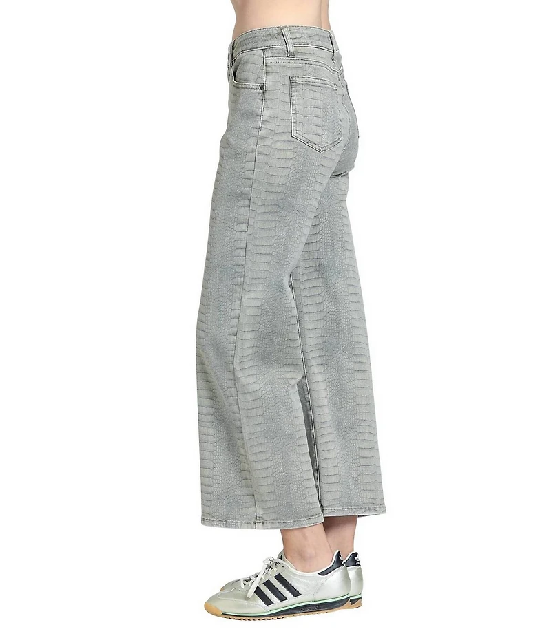 APNY Denim Textured Croc-Embossed Print High Rise Wide Leg Jeans