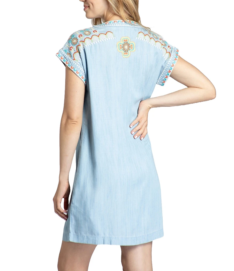 APNY Embroidered V-Neck Short Sleeve Dress