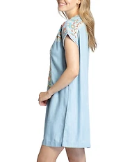 APNY Embroidered V-Neck Short Sleeve Dress