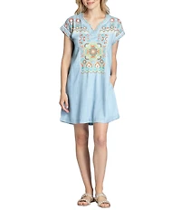 APNY Embroidered V-Neck Short Sleeve Dress
