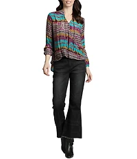 APNY Floral Collared Roll Tab Sleeve Button Up Top