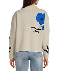 APNY Floral Jacquard Wool Blend Knit Crew Neck Long Sleeve Sweater
