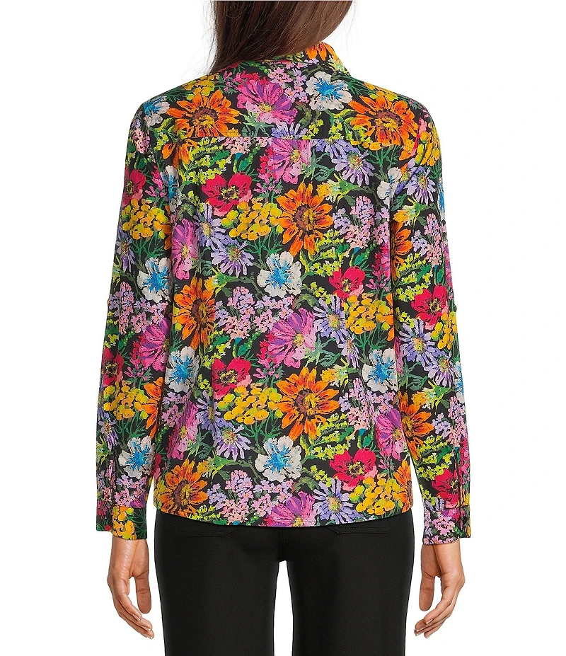 APNY Floral Print Spread Collar Long Sleeve Button Front Shirt