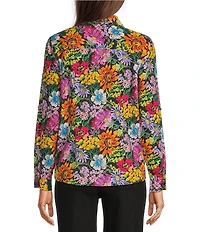 APNY Floral Print Spread Collar Long Sleeve Button Front Shirt
