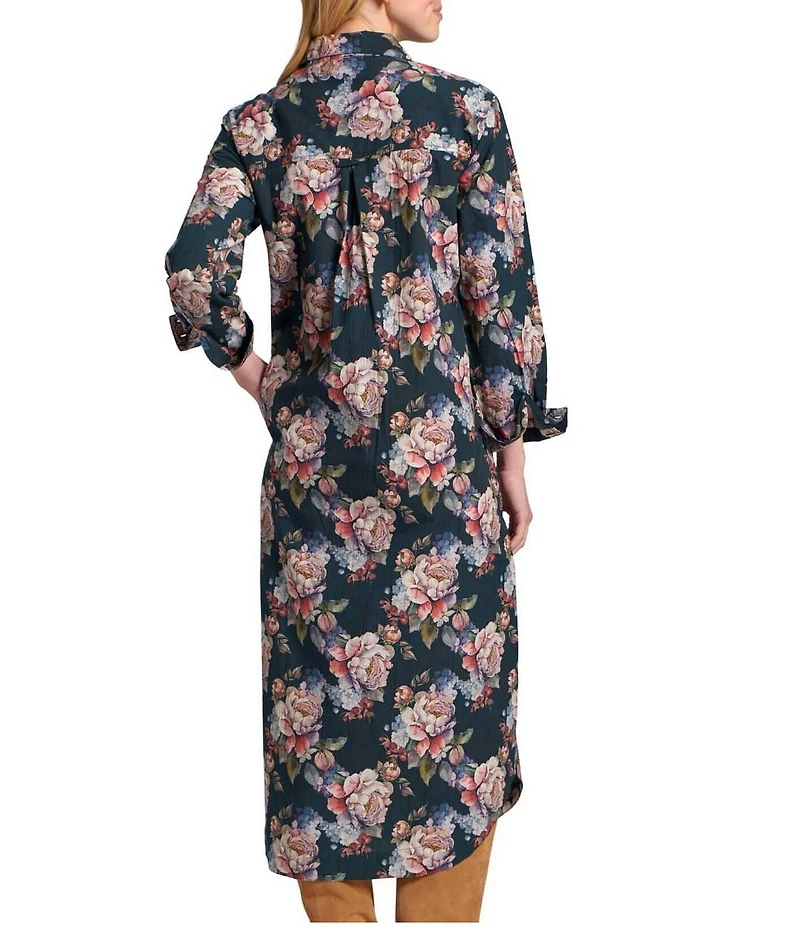 APNY Floral Print Spread Collar Long Sleeve Shirt Maxi Dress