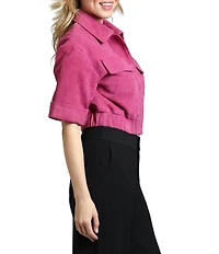 APNY Goat Suede Spread Collar Short Sleeve Cropped Jacket
