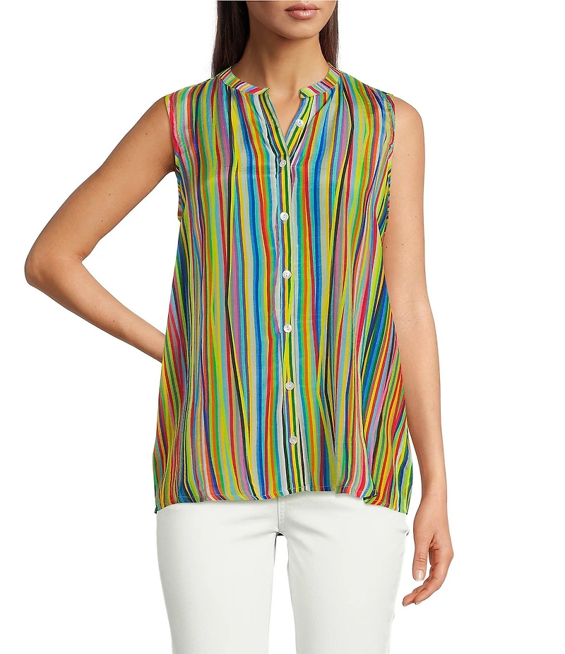 APNY Green Blue Multi Stripe Button Down Tank Top