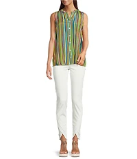 APNY Green Blue Multi Stripe Button Down Tank Top