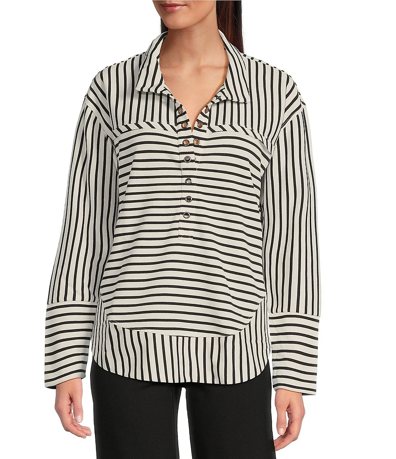 APNY Henley Grommet Placket Collar Long Sleeve Top