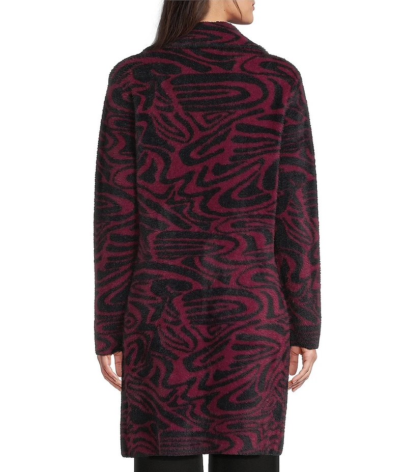 APNY Knit Abstract Print Notch Lapel Collar Long Sleeve Coat