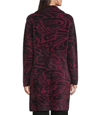 APNY Knit Abstract Print Notch Lapel Collar Long Sleeve Coat