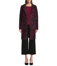 APNY Knit Abstract Print Notch Lapel Collar Long Sleeve Coat