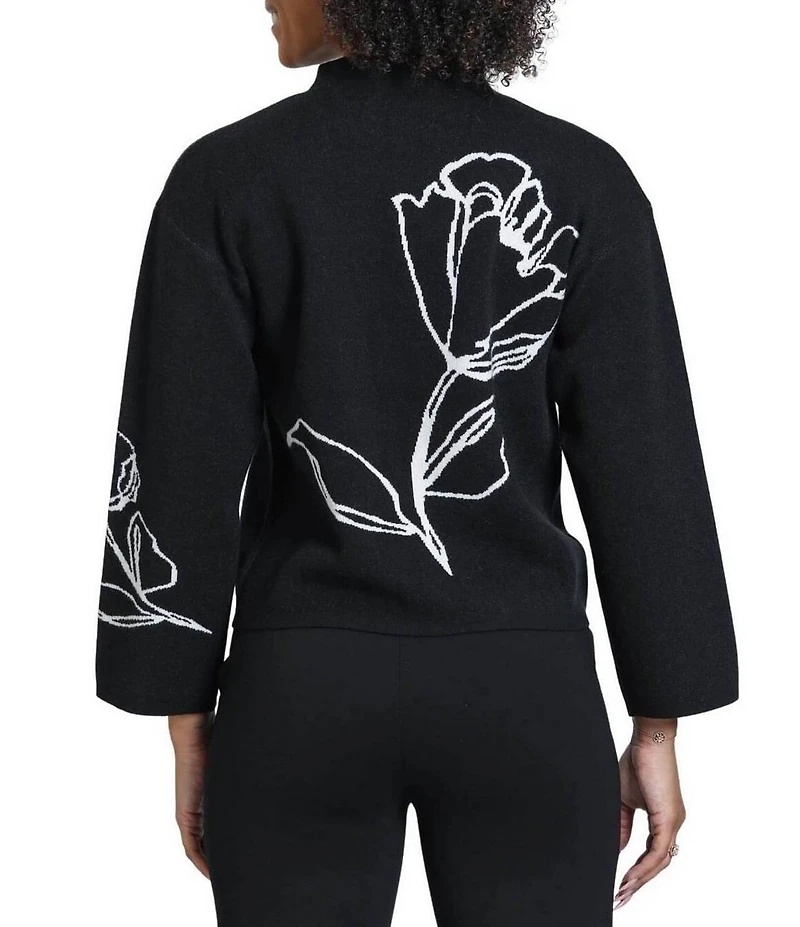 APNY Knit Contrast Floral Mock Neck Long Sleeve Sweater Top