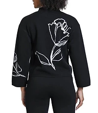 APNY Knit Contrast Floral Mock Neck Long Sleeve Sweater Top