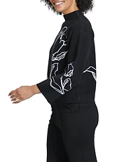 APNY Knit Contrast Floral Mock Neck Long Sleeve Sweater Top