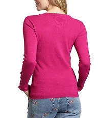 APNY Knit Crew Neck Long Grommet Lace Up Sleeve Sweater
