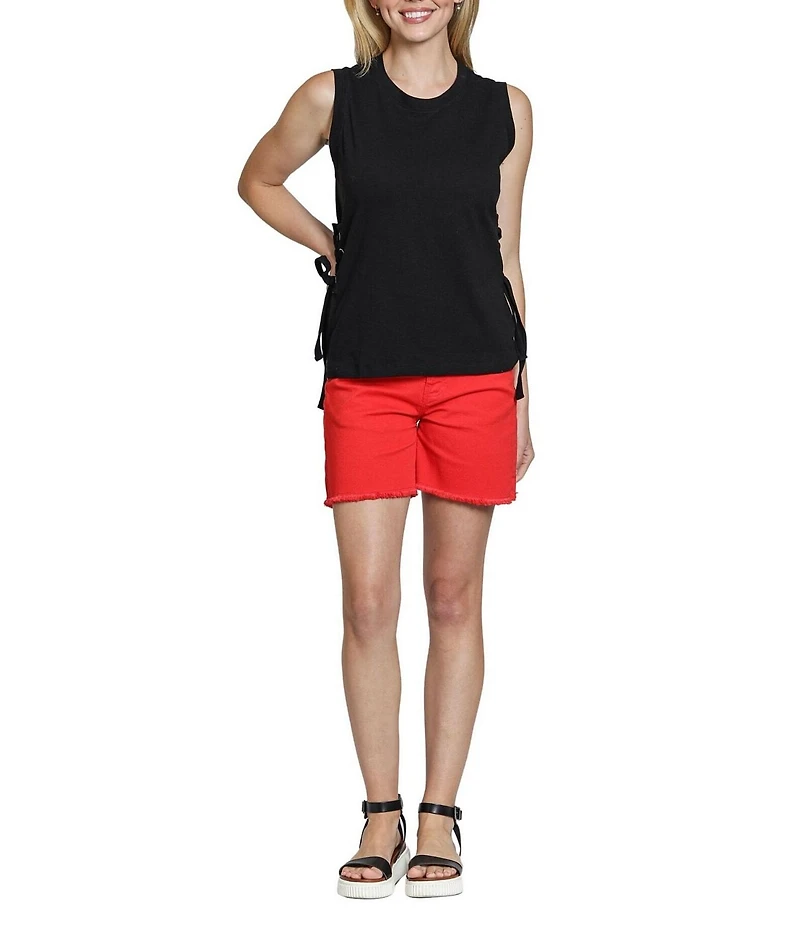 APNY Knit Crew Neck Sleeveless Lace Up Tee