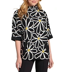 APNY Knit Floral Print Mock Neck Elbow Sleeve Sweater