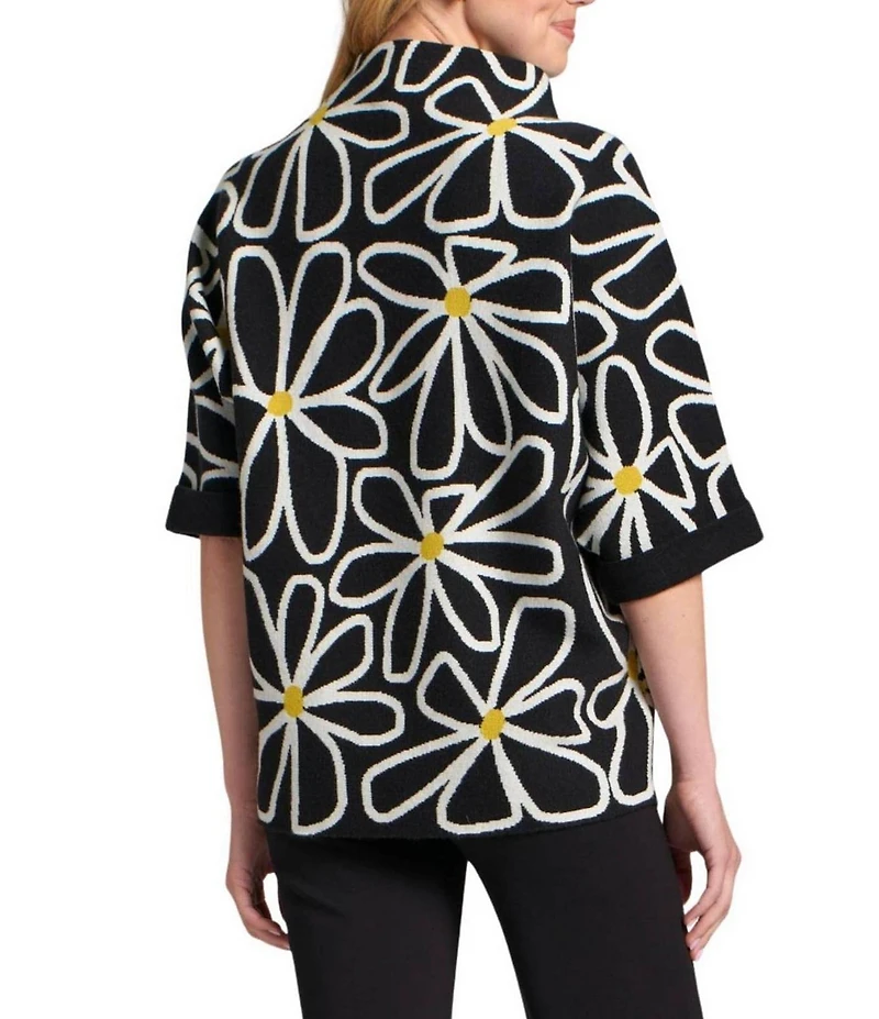 APNY Knit Floral Print Mock Neck Elbow Sleeve Sweater