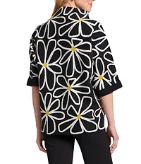 APNY Knit Floral Print Mock Neck Elbow Sleeve Sweater