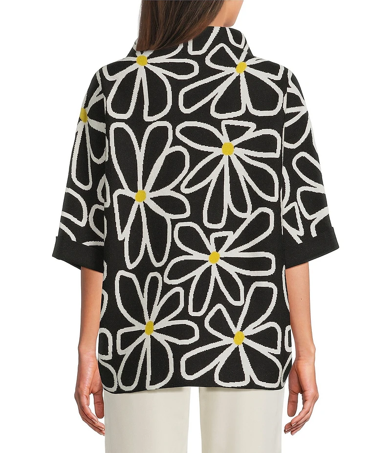 APNY Knit Floral Print Mock Neck Elbow Sleeve Sweater