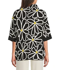 APNY Knit Floral Print Mock Neck Elbow Sleeve Sweater