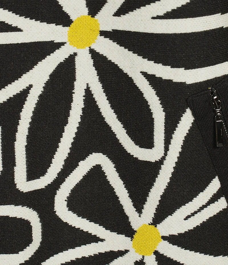 APNY Knit Floral Print Mock Neck Elbow Sleeve Sweater